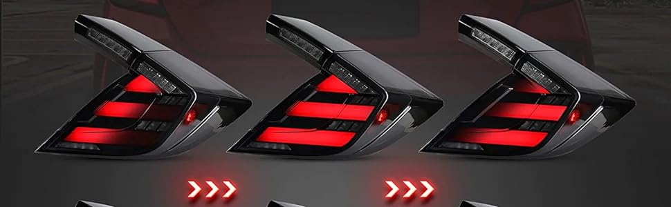 VLAND 3D Rückleuchten für 10th Gen Honda Civic Hatchback/Type R FK8 FK7 2016-2021 Heckleuchten,mit E-Prüfzeichen 