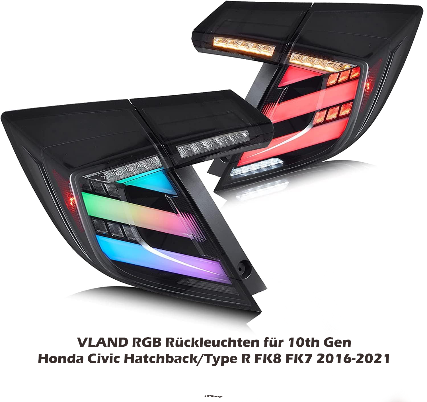 VLAND RGB Rückleuchten für 10th Gen Honda Civic Hatchback/Type R FK8 FK7 2016-2021 Heckleuchten,mit E-Prüfzeichen 